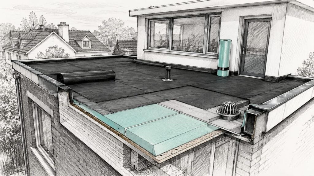 Ontwerptekening voor technische renovatie van een plat dak