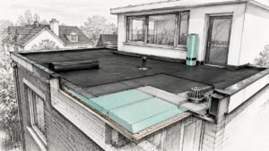 Ontwerptekening voor technische renovatie van een plat dak