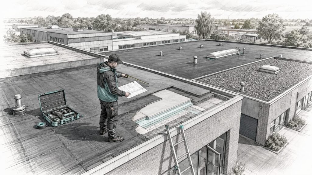 Technische inspectie en lijntekening van platte daken