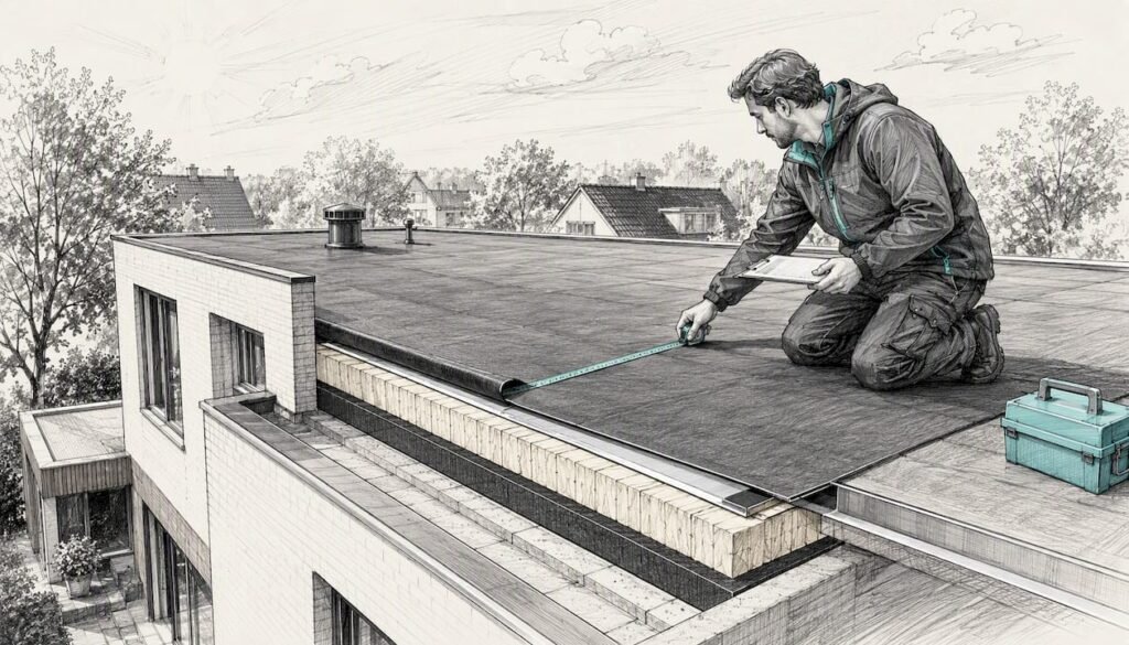 Technisch uitgewerkte lijntekening voor de inspectie van een plat dak