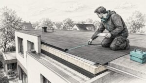 Technisch uitgewerkte lijntekening voor de inspectie van een plat dak