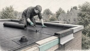 Technisch detailtekening van een plat dak voorzien van EPDM dakbedekking