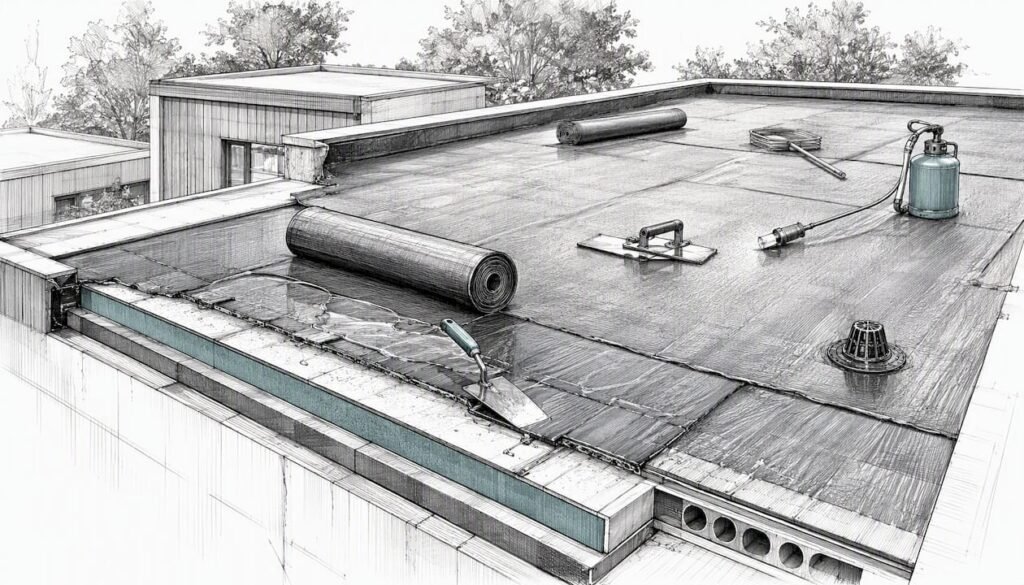 Ontwerptekening voor renovatie van een plat dak