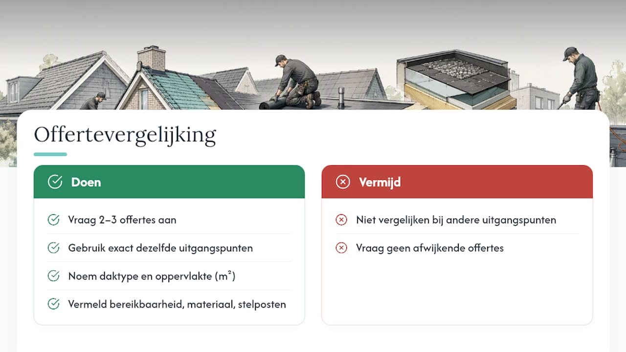 Overzichtelijk schema om offertes voor dakrenovatie te vergelijken