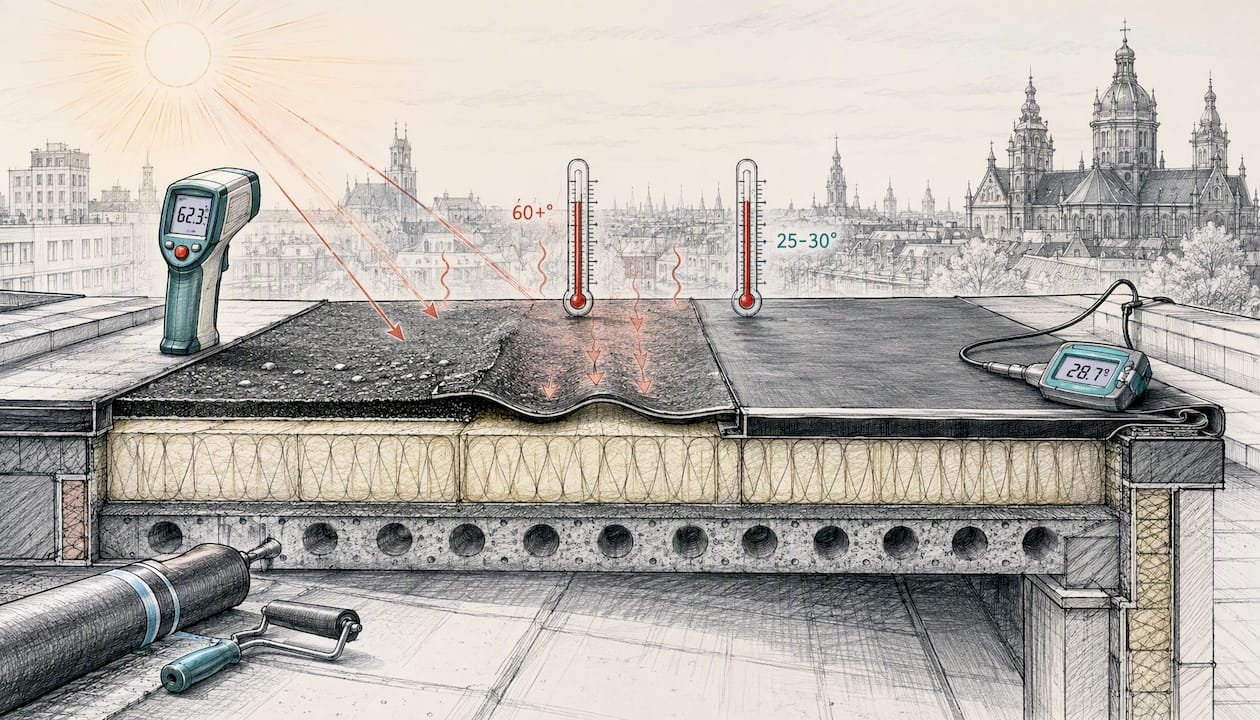 Technische illustratie: hoe temperatuur het gedrag van dakmaterialen beïnvloedt