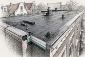 Architecturale lijntekening van inspectie plat bitumen dak