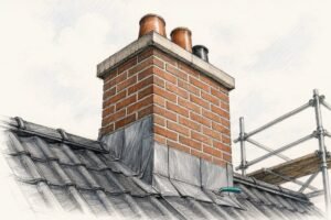 Technische tekening van een gerenoveerde schoorsteen