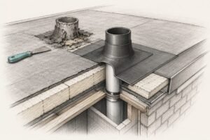 Technische tekening van het vervangen van een dakdoorvoer