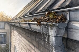 Dakgoot lekt door verstopte regenpijp