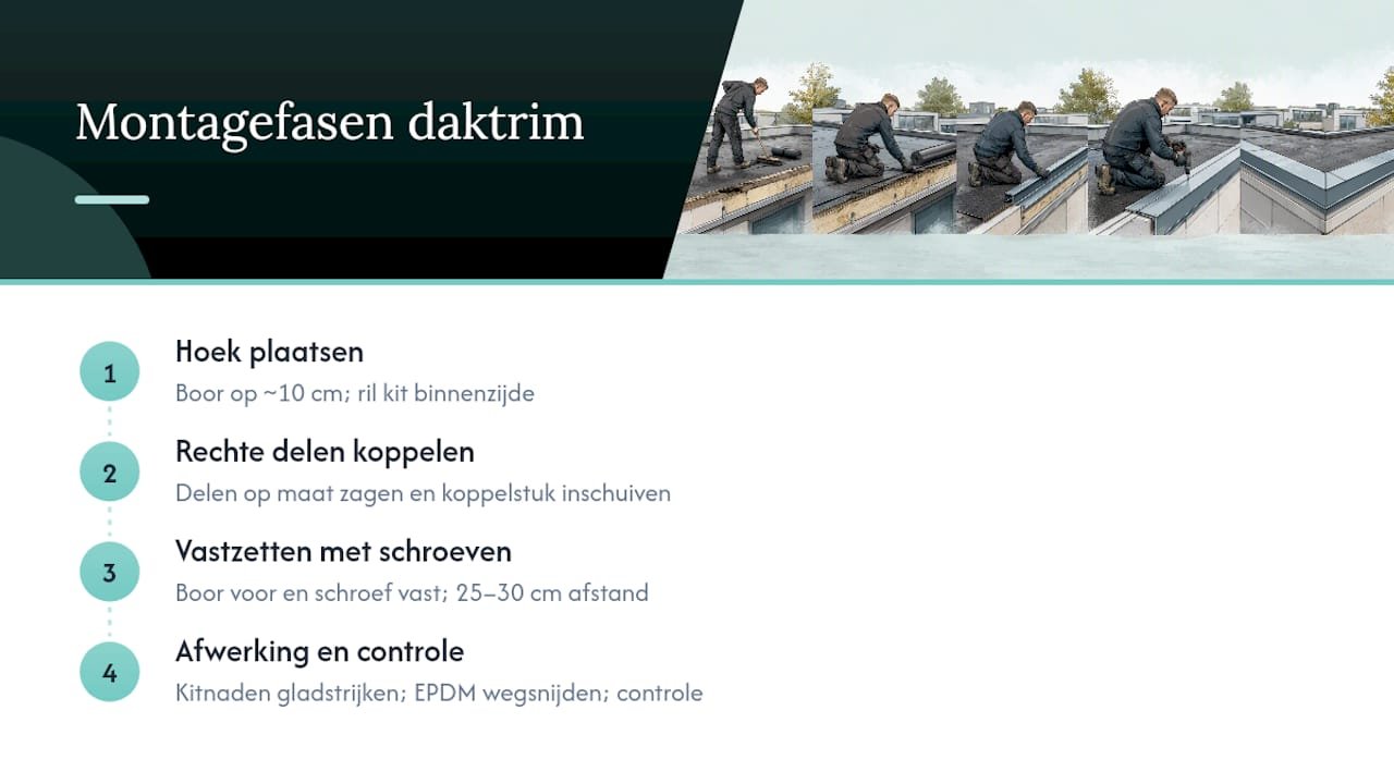 Vier stappen voor het monteren van de daktrim