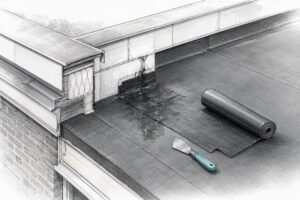 Technische tekening van daklekkage reparatie